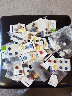 Assorted Sewing Buttons in White, Blue, Black & Red. Variety Of Colors.